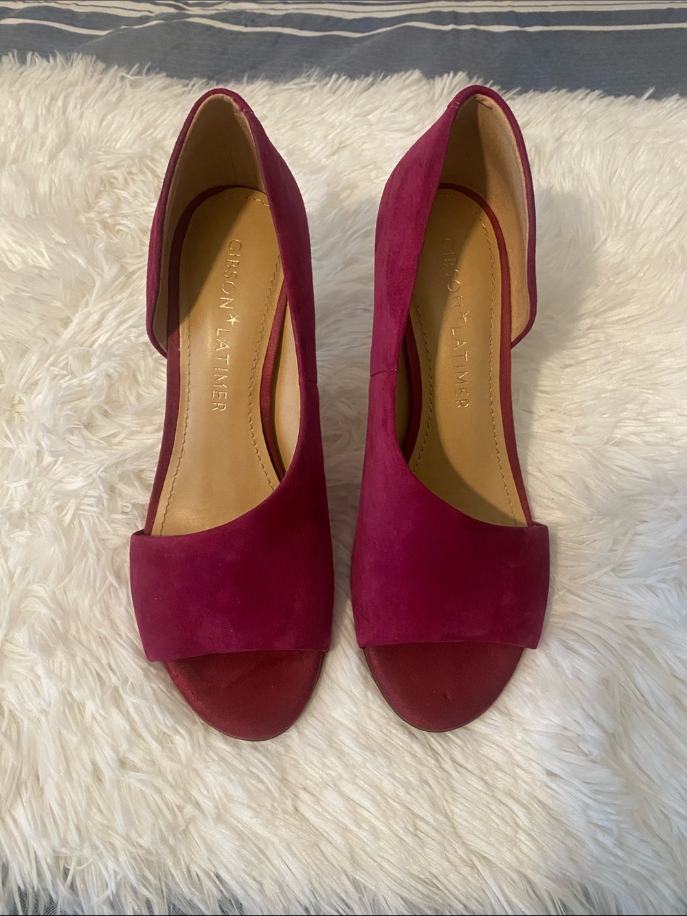 Gibson Latimer D'Orsay Open-Toe Heels in Deep Berry Suede